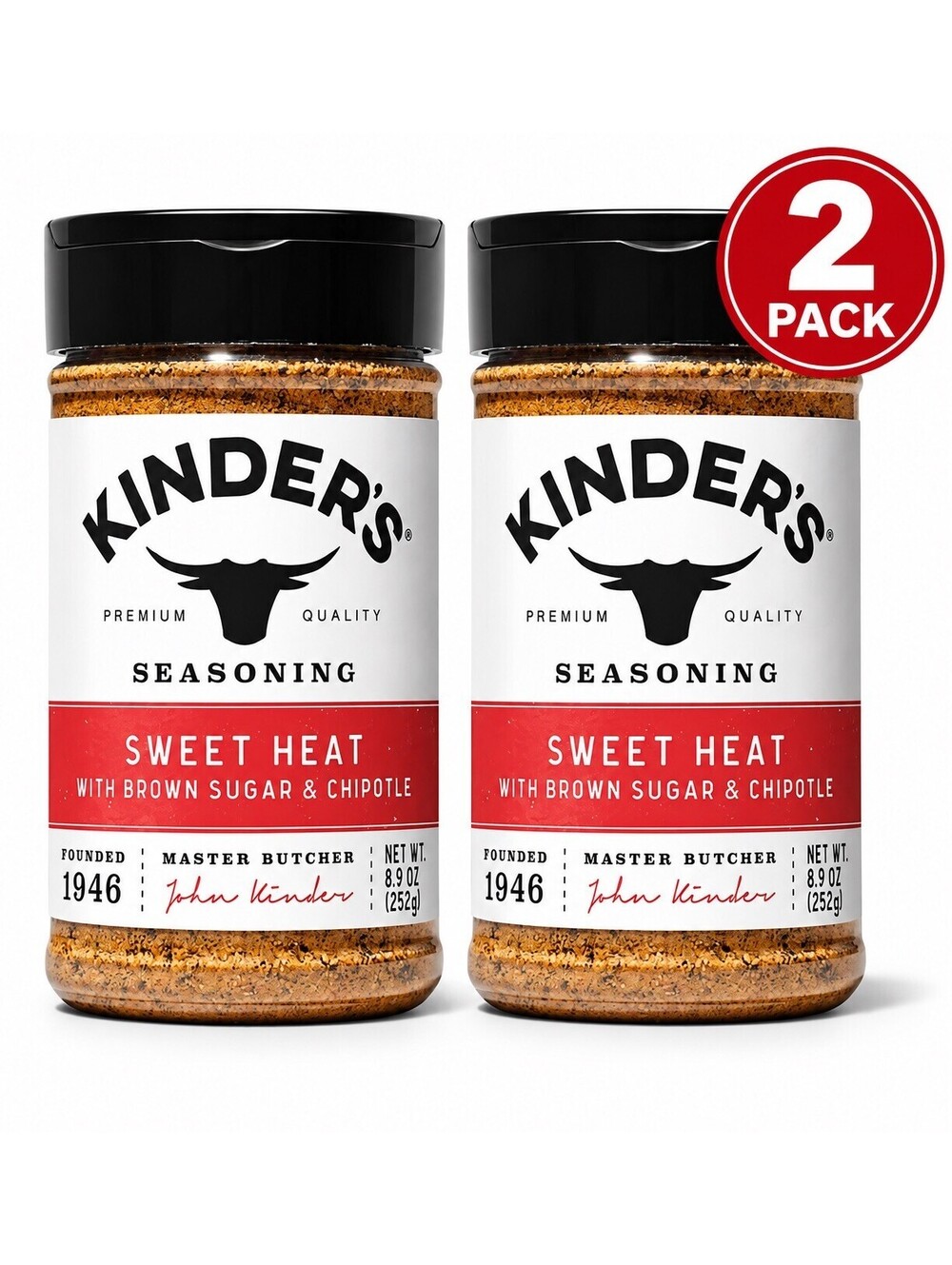 2 Pack Kinder’s Sweet Heat Seasoning Brown Sugar & Chipotle 8.9 oz Each NEW